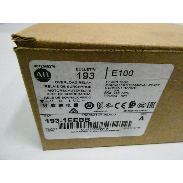 Rele de sobrecarga de amperaje de 0.2-1A Allen Bradley - 193-1EEBB