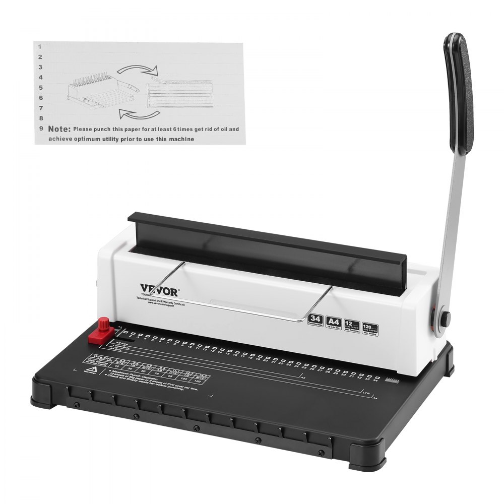 VEVOR Coil Spiral Binding Machine, Manual Book Maker 34-Holes Binding 120 Sheets, Adjustable Side Margin, for Letter Size, A4, A5 - ZDJ20TQSSD32IJ2STV0
