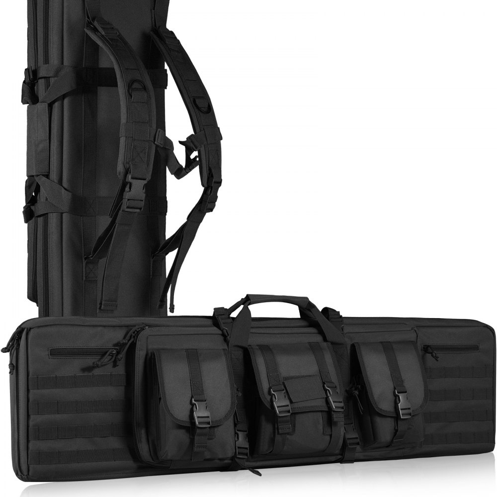 VEVOR Tactical Range Bag, 42 inch Tactical Double Firearm Bag, Soft Outdoor Tactical Case with Lockable Zipper, Portable Handle & Shoulder Strap, 3 Large Storage Pockets Tactical Range Case, Black - BYBQD42YCHS2PKJDWV0