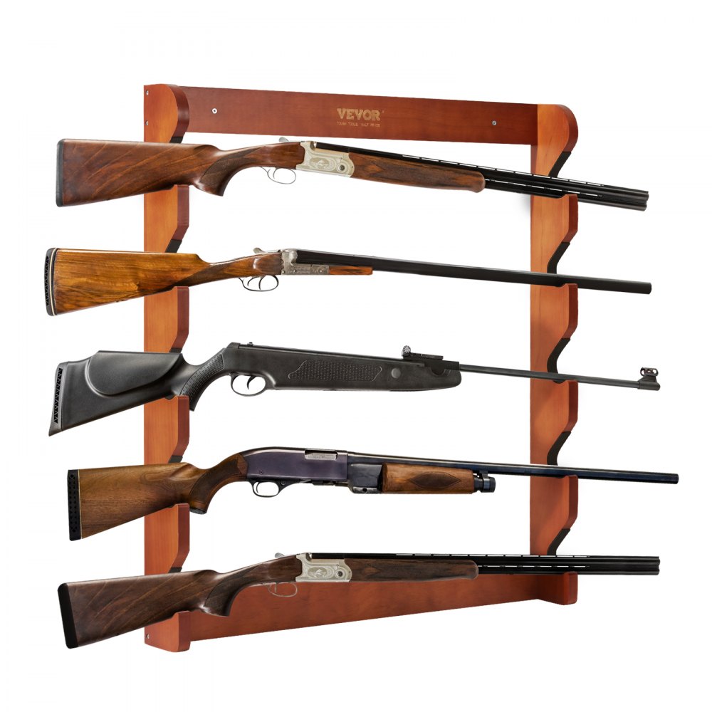 VEVOR Gun Rack, Wood Gun Rack Wall Mount, Gun Display Rack holds 5 Rifles, Shotguns, 132 lb Heavy Duty Wall Storage Display Rifle Rack with Soft Padding - CLQJMZ000000PBDYFV0