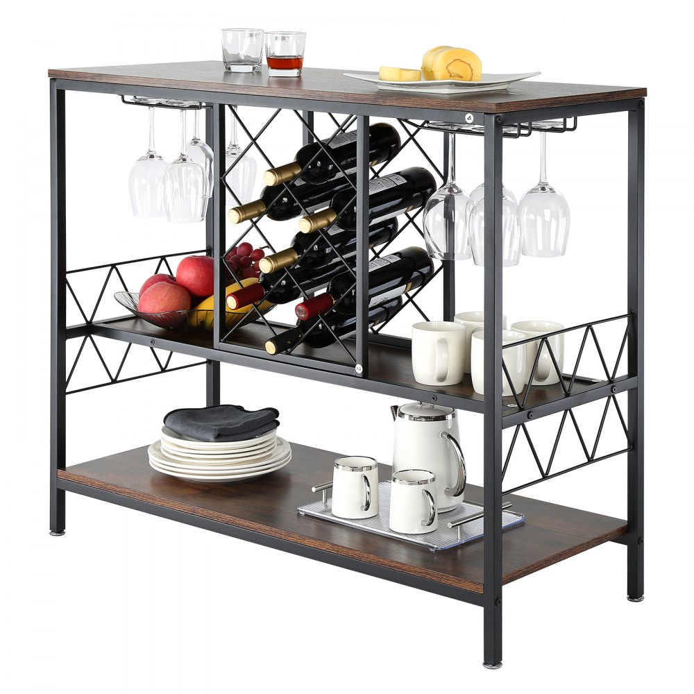 VEVOR Industrial Bar Cabinet Wine Bar Home Table with Wine Rack & Glass Holder - KQK39434157145KBXV0