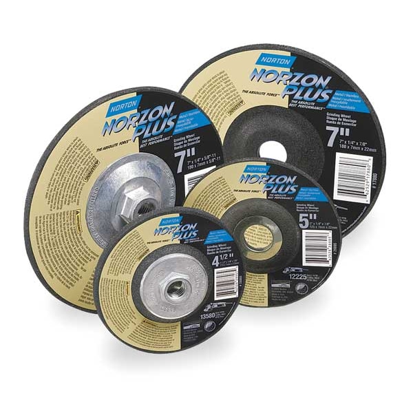 Ruedas de centro deprimido Norton Abrasives, Tipo 27, 7 pulgadas de diámetro, 0.25 pulgadas de grosor, tamaño de agujero de husillo de 5/8"-11, cerámica - 66252917881.