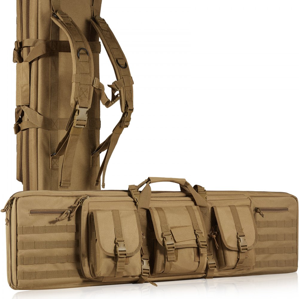 VEVOR Tactical Range Bag, 42 inch Tactical Double Firearm Bag, Soft Outdoor Tactical Case with Lockable Zipper, Portable Handle & Shoulder Strap, 3 Large Storage Pockets Tactical Range Case, Brown - BYBQD42YCHS2X2IG8V0