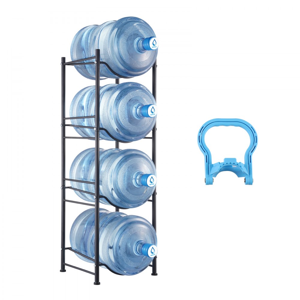 VEVOR 4 Tiers Water Jug Holder Single Row Water Bottle Rack for 4 Bottles, Heavy Duty Water Dispenser Rack with 4 Slots for Gallon Jugs, Detachable Water Storage Shelf Organizer for Home Living Room Office, Black - 5JLTZSSTSTZCF6NSEV0