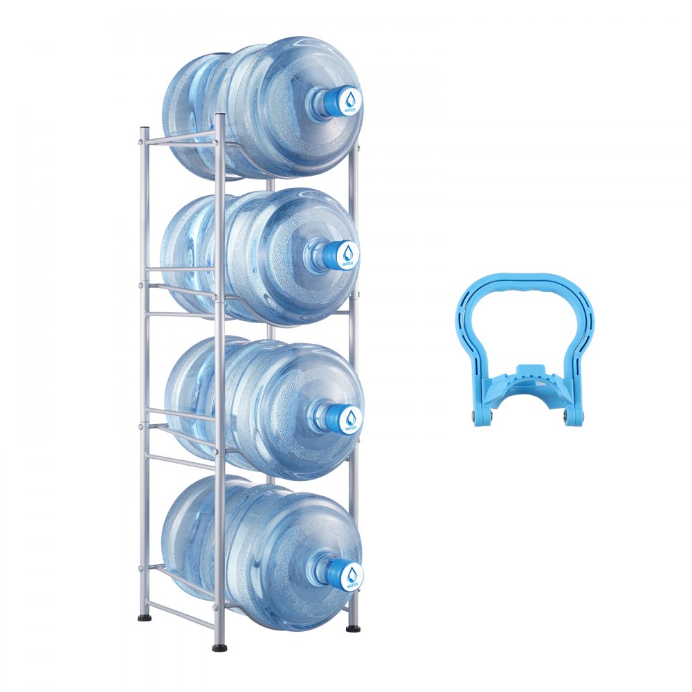 VEVOR 4 Tiers Water Jug Holder Single Row Water Bottle Rack for 4 Bottles Silver, Heavy Duty Water Dispenser Rack with 4 Slots for Gallon Jugs, Detachable Water Storage Shelf Organizer for Home Living Room Office - 5JLTZSSTSTZCDLP1WV0