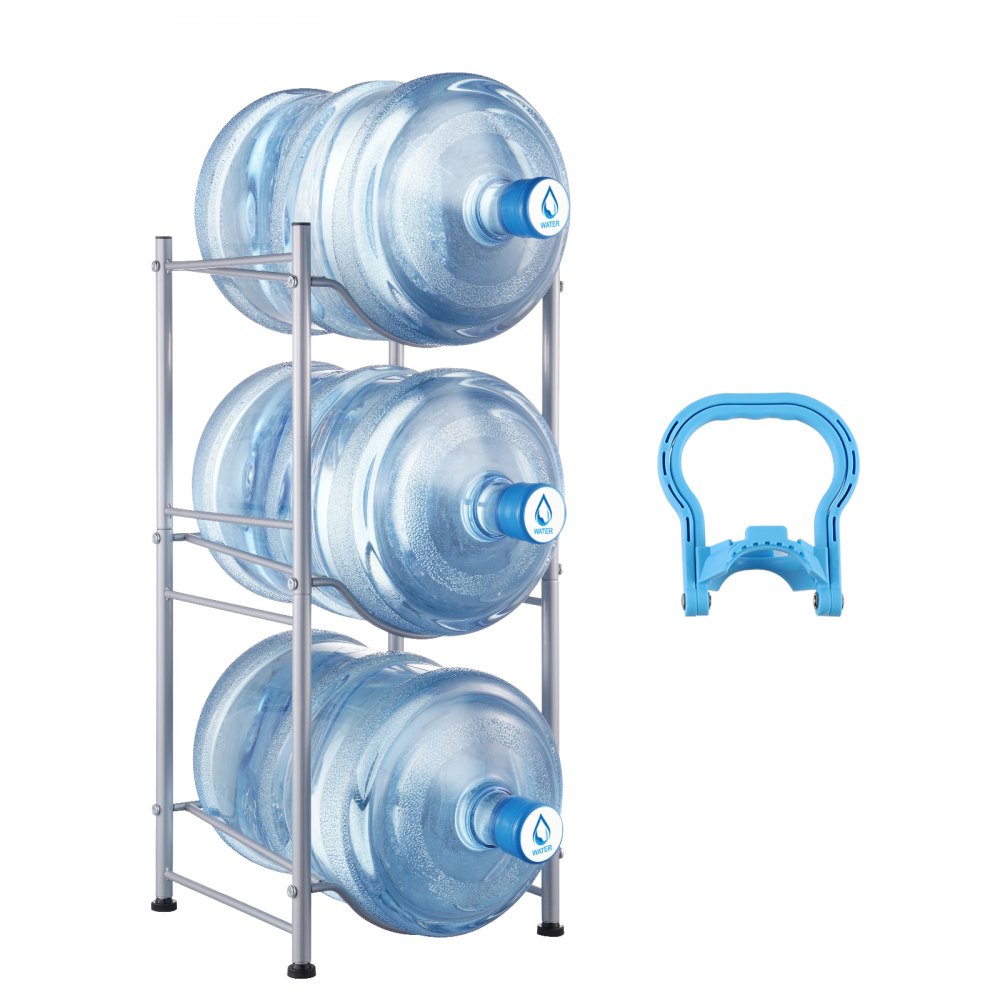VEVOR 3 Tiers Water Jug Holder Single Row Water Bottle Rack for 3 Bottles Storage Detachable Heavy Duty Water Jug Organizer Stand for Home Office Kitchen Silver, Detachable Water Storage Shelf Organizer for Home Living Room Office - 5JLTZSSTSTZC6X90BV0