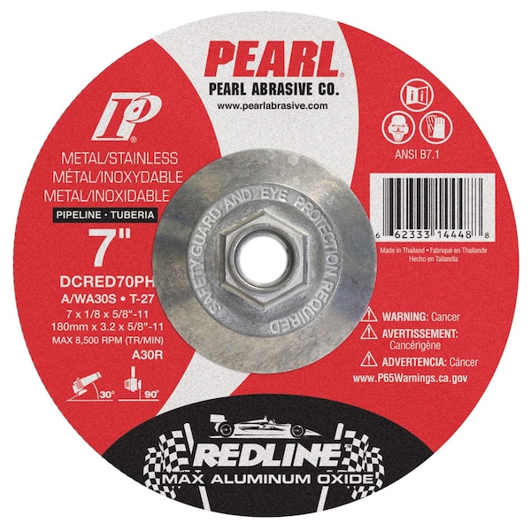 Rueda de rectificado Pearl Redline Max A.O. DC 7 x 1/8 x 5/8-11 A/WA30S T-27 para tuberías