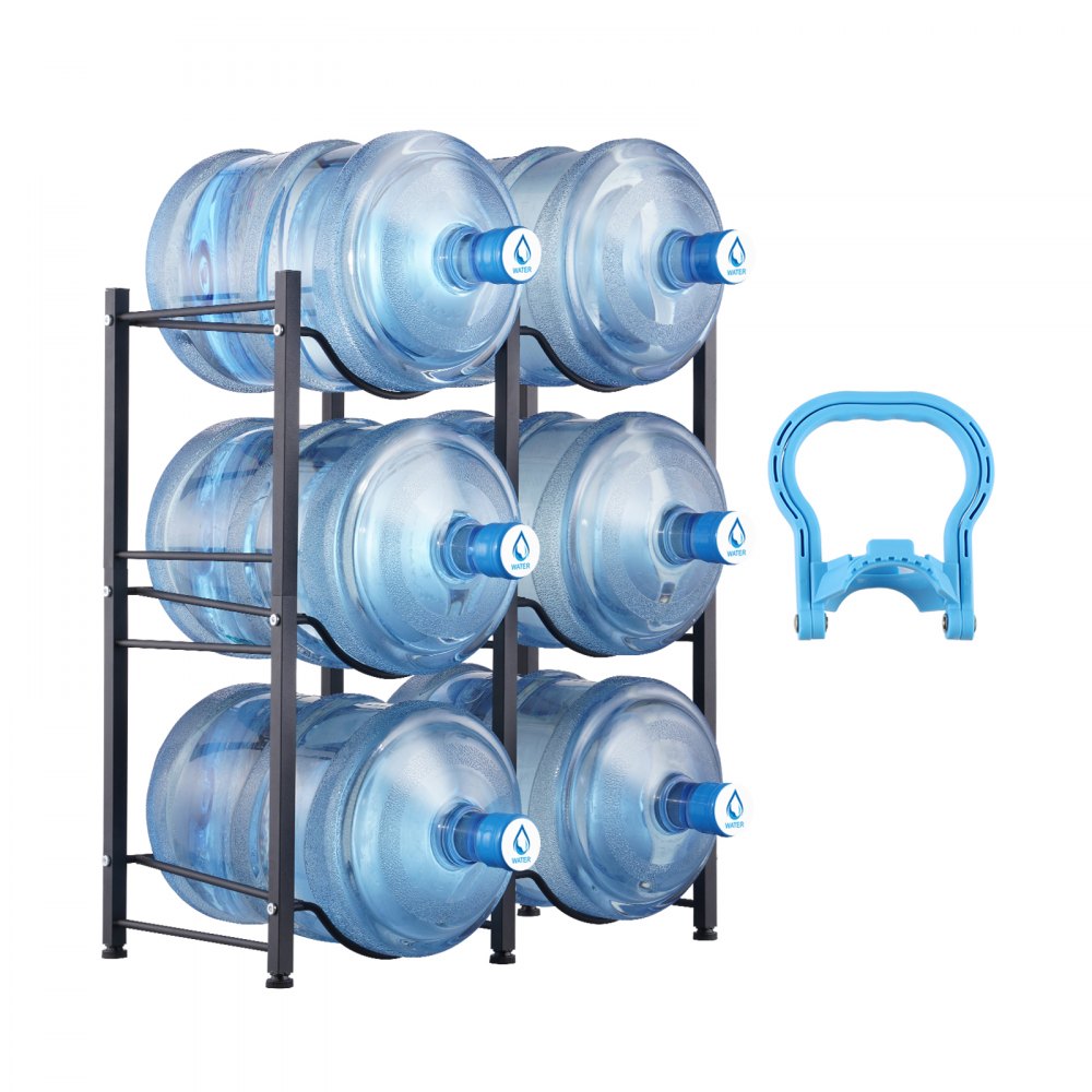 VEVOR 3 Tiers Water Jug Holder Double Row Water Bottle Rack for 6 Bottles Storage Detachable Heavy Duty Water Jug Organizer Stand for Home Office Kitchen Black, Detachable Water Storage Shelf Organizer for Home Living Room Office - 5JLTZSSTSTZCFE4HKV0