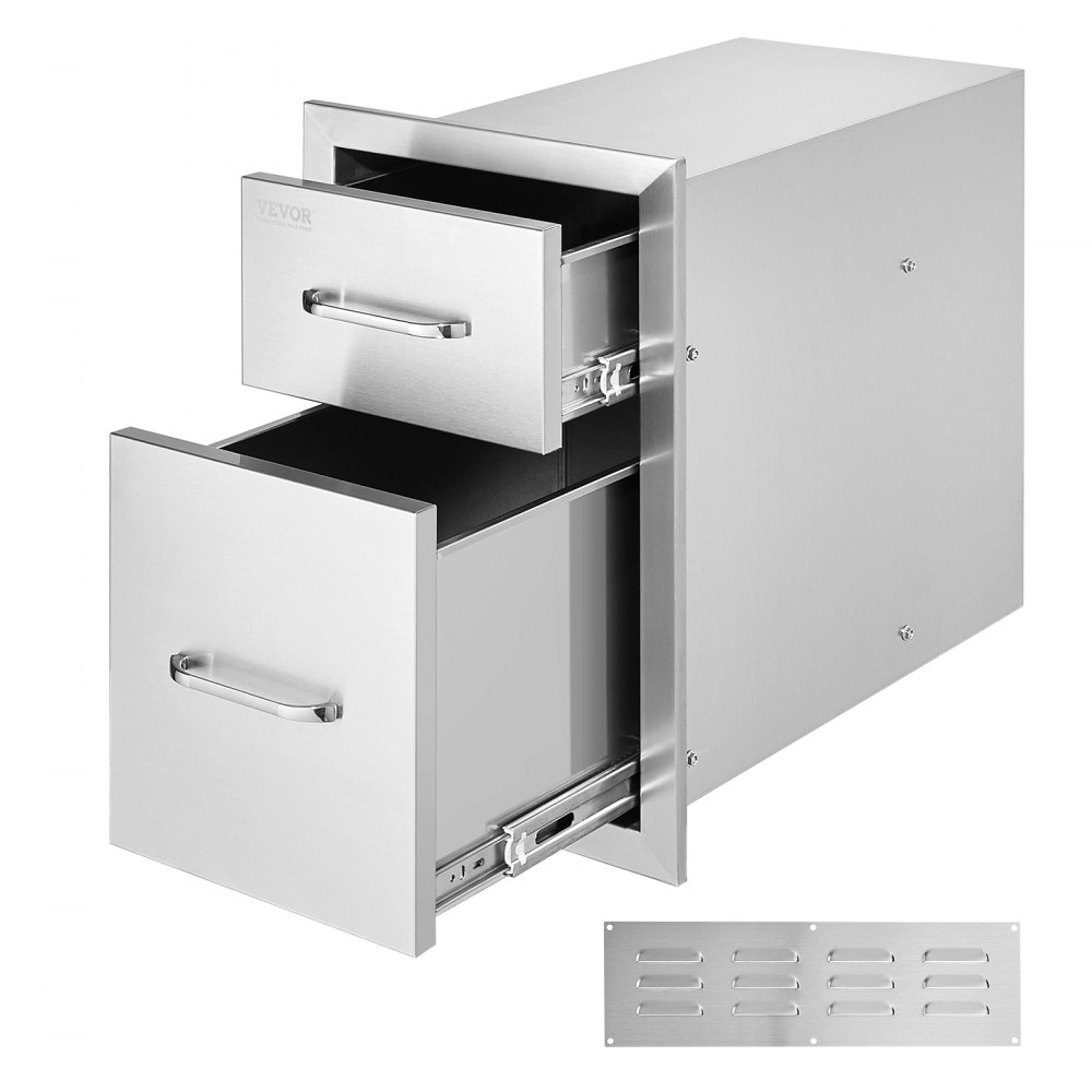 VEVOR Outdoor Kitchen Drawers 13" W x 20.4" H x 20.8" D, Flush Mount Double BBQ Access Drawers with Stainless Steel Handle, BBQ Island Drawers for Outdoor Kitchens or Patio Grill Station - CTG20.5X13X210001V0