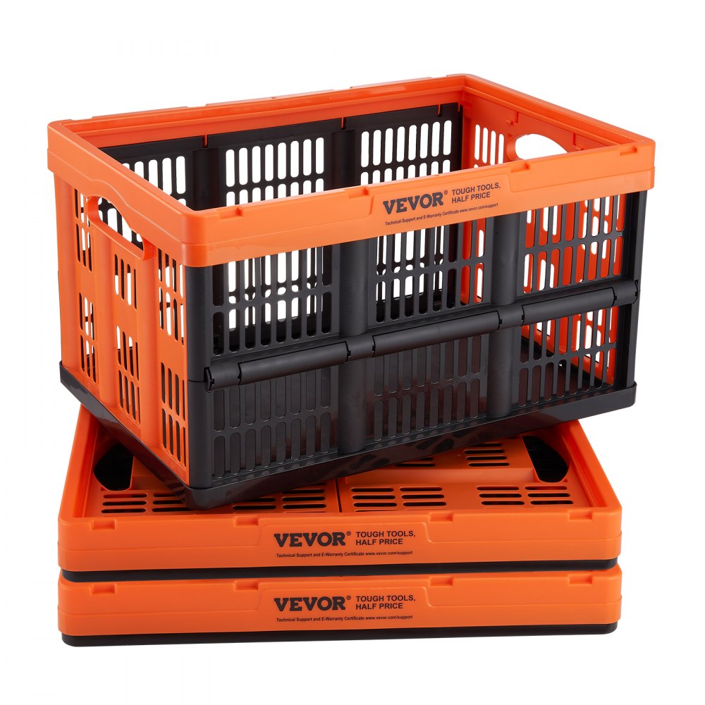 VEVOR Plastic Collapsible Storage Basket, 45L 3 Packs, Folding Stackable Storage Containers/Bins with Handles, Large Heavy Duty Containers for Clothes, Toys, Books, Snack, Shoes and Grocery Organizing - KZDSLCWKCSHS132ETV0
