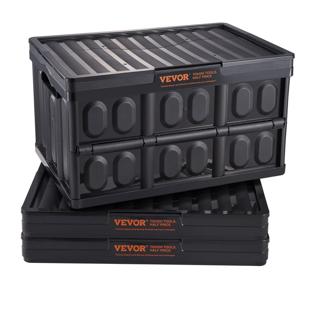 VEVOR Collapsible Storage Bins with Lids, 45L 3 Packs, Folding Plastic Stackable Utility Crates with Handles, Large Heavy Duty Containers for Clothes, Toys, Books, Snack, Shoes, and Grocery Organizing - KZDSLCWXHS45CNF3XV0