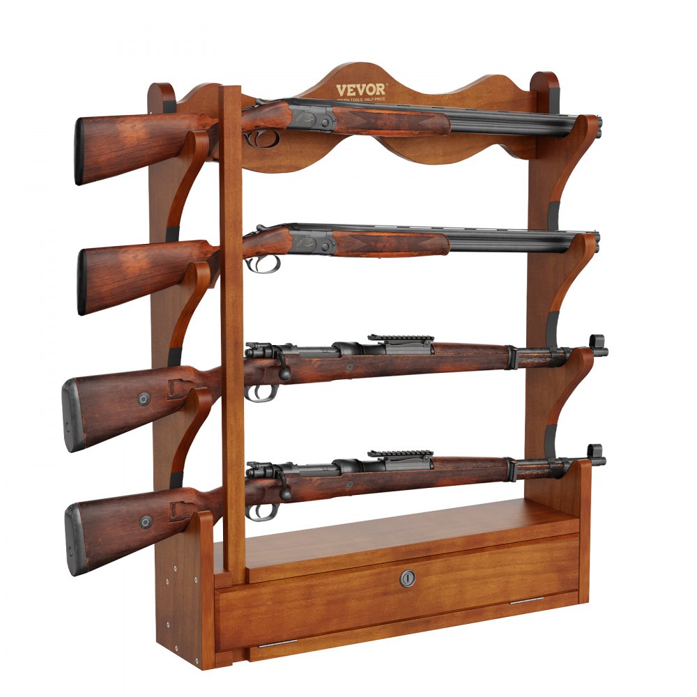 VEVOR Gun Rack, Wood Gun Rack Wall Mount, Gun Display Rack holds 4 Rifles, Shotguns, 132 lb Heavy Duty Wall Storage Display Rifle Rack with Soft Padding - CLQJMC000000Q17WRV0