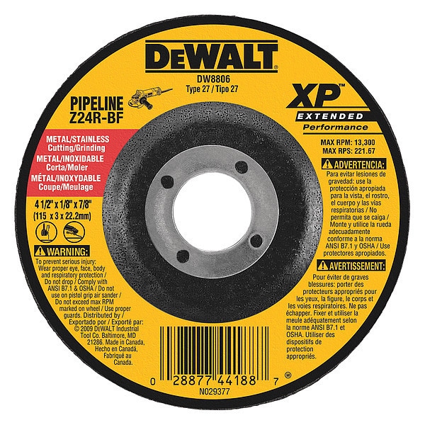 Rueda de esmerilado Dewalt 4-1/2" X 1/8" X 7/8" XP - DW8806