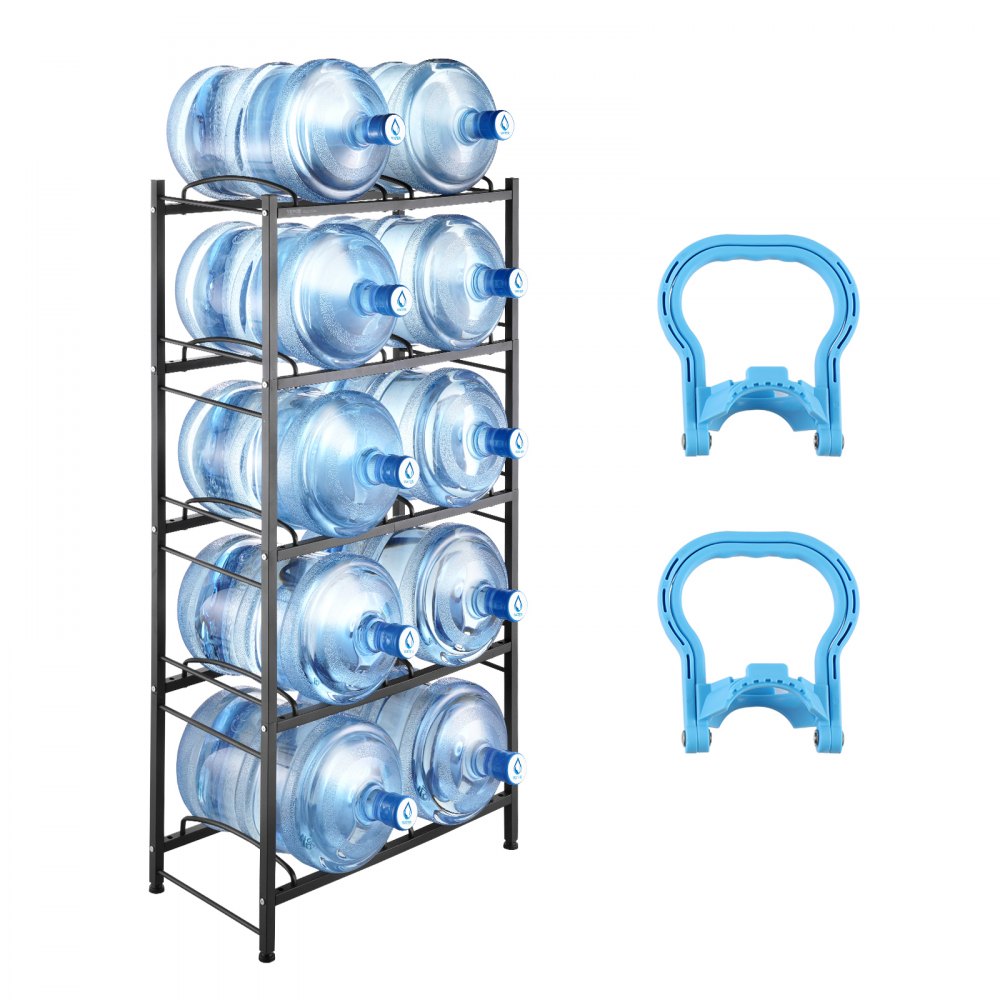 VEVOR 5-Tier Water Jug Holder Double Row Water Bottle Rack for 10 Bottles Black - 5JLTZSSTSTZCCV8UFV0