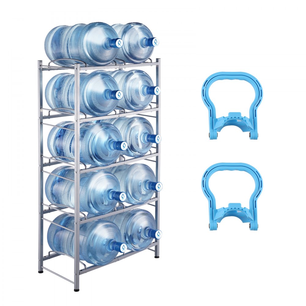 VEVOR 5-Tier Water Jug Holder Double Row Water Jug Rack 10 Bottles Silver Gray - 5JLTZSSTSTZCL7OHRV0