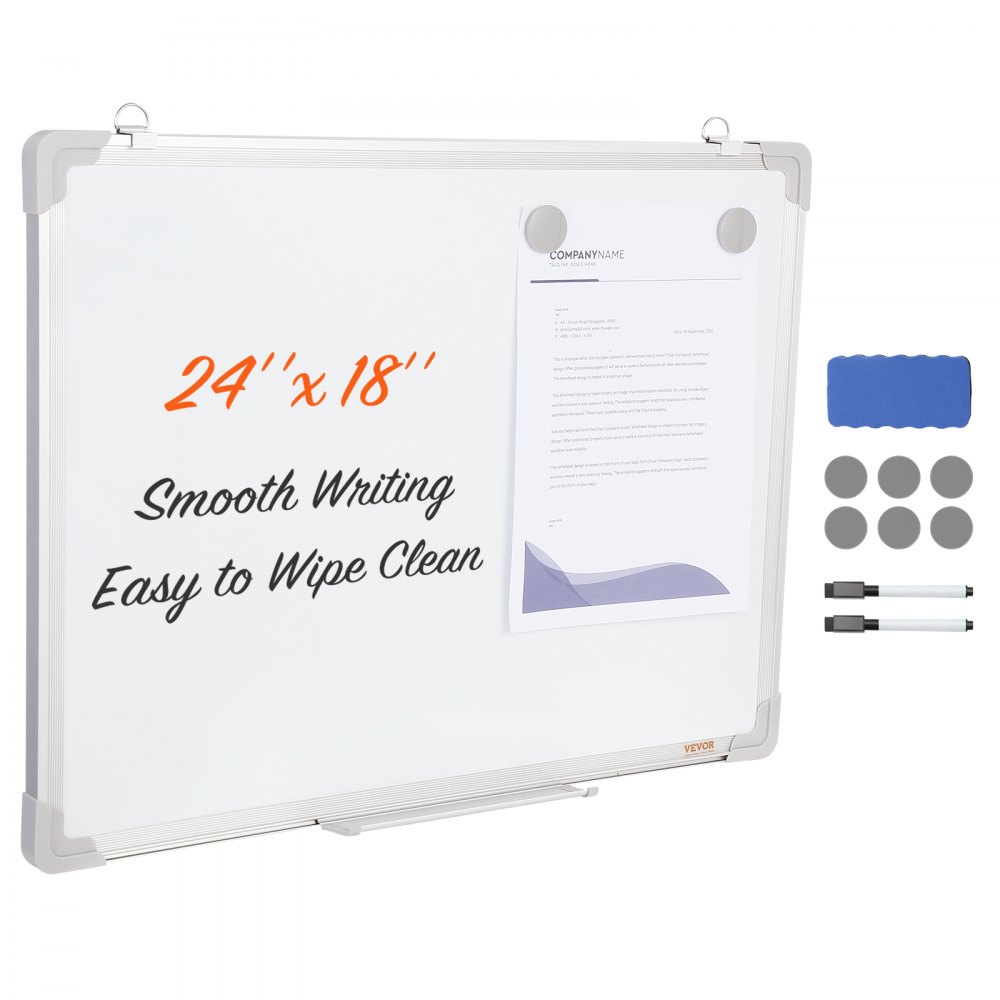 VEVOR Magnetic Whiteboard, 24 x 18 Inches, Dry Erase Board for Wall with Aluminum Frame, White Board Includes 1 Magnetic Erase & 2 Dry Erase Marker & Movable Tray for Office Home Restaurant and School - BBYCXG2418ABSNNC9V0