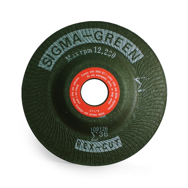 Rueda de esmerilado verde Rex Cut Sigma, 5 x 7/8 pulgadas, grano 36 - 730005.