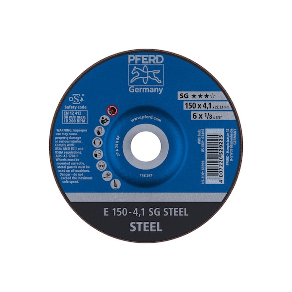 Rueda de Esmerilado Pferd 6" x 1/8, 7/8" A.H. - ACERO SG - Tipo 27 - 63399