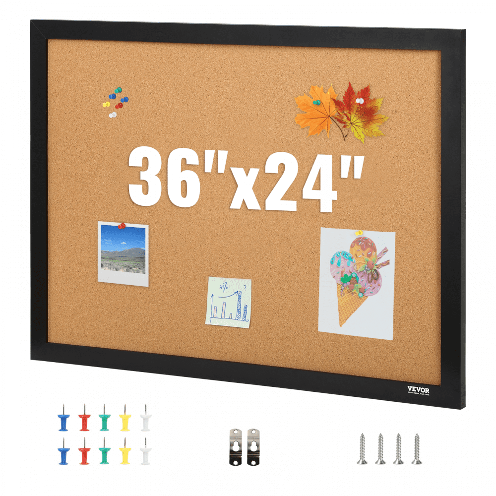 VEVOR Cork Board, 36x24 inches Bulletin Board with MDF Sticker Frame, Vision Board Includes 10 Pushpins, for Display and Decoration in Office Home and School - GSBYCXGFR3624S48GV0