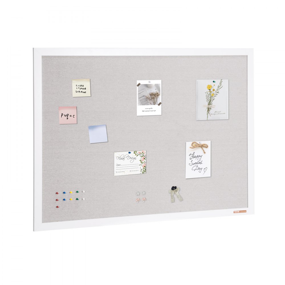 VEVOR 48"x36" White Cork Board with Linen Surface Wall-Mounted Bulletin Board - RMB48X36WBSMBDAIDV0
