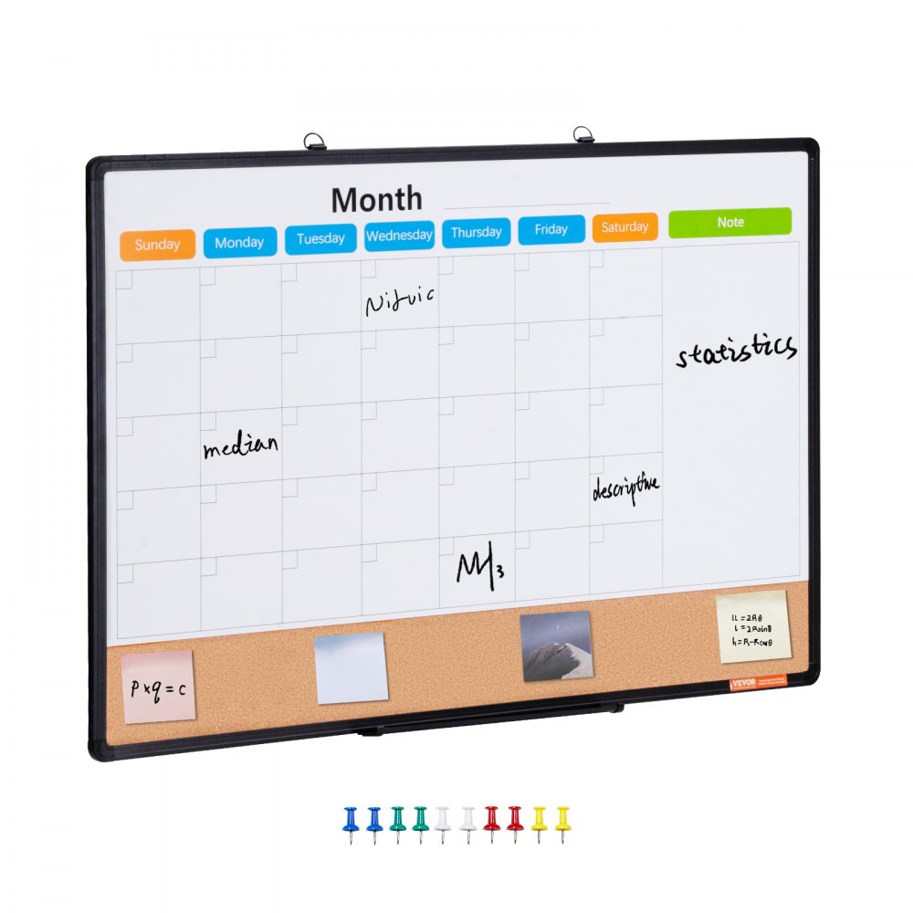 VEVOR 36"x 24" Monthly Calendar Whiteboard & Cork Board Combo with Aluminum Frame Bulletin Board - RMB36X24RLBBZZZDYV0