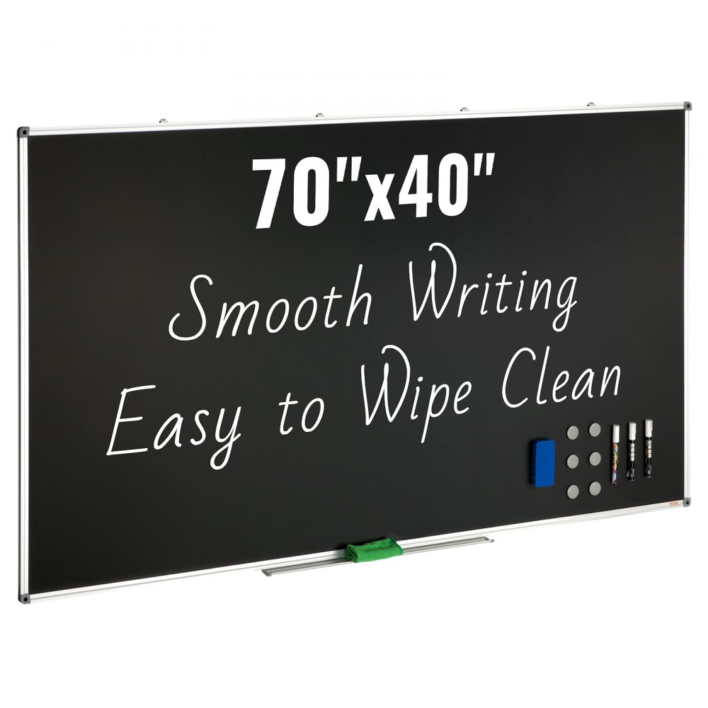 VEVOR Black Board, 70 x 40 inch Large Chalkboard with Aluminum Frame, Black Boards Dry Erase Includes 1 Magnetic Erase & 3 Dry Erase Markers, Black Surface, for Office Home and School - HBYCXG7040ABS1S27V0