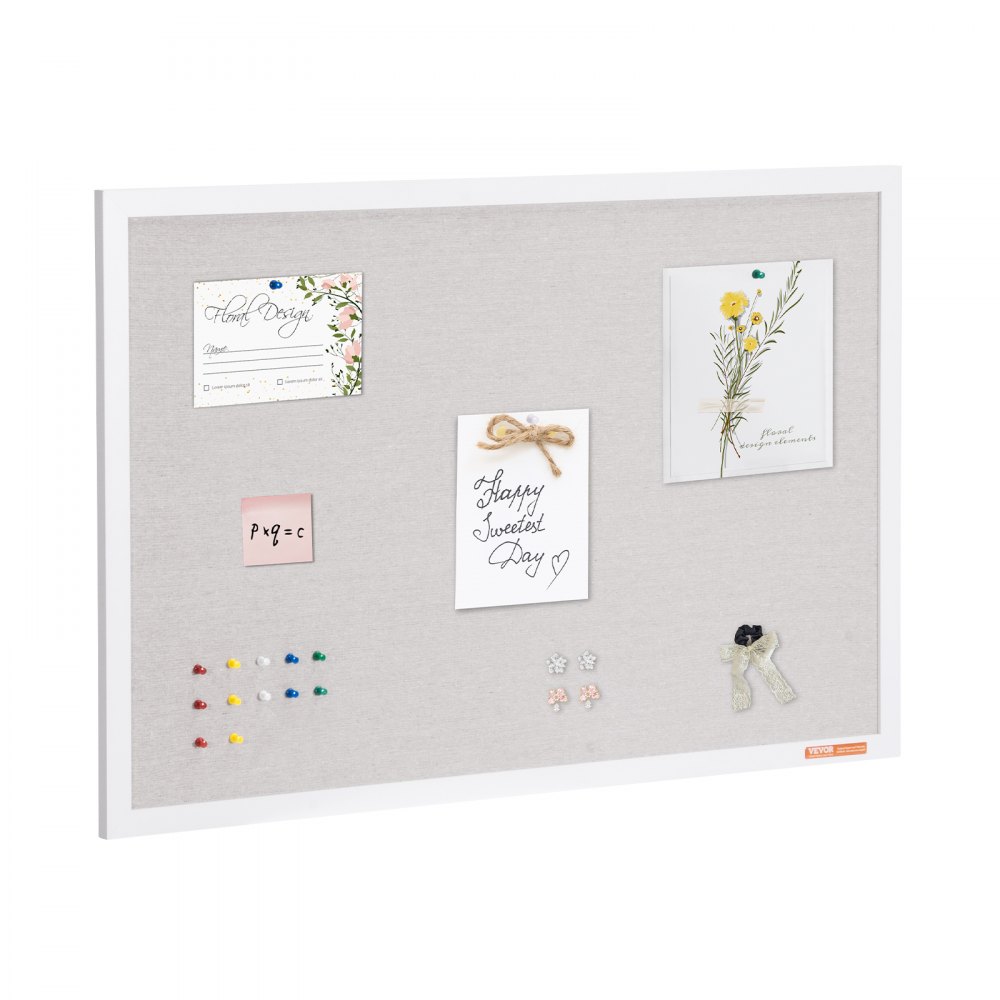 VEVOR 36"x24" White Cork Board with Linen Surface – Stylish Wall-Mounted Bulletin Board for Home, School, Office – Elegant & Functional Noticeboard - RMB36X24WBSMUFWYSV0