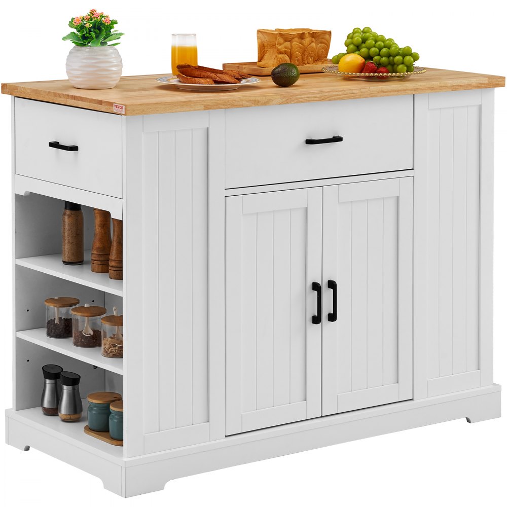 VEVOR Kitchen Island Cart Storage Cabinet Serving Cart with Drawer & Shelves - BFBGDKYDCFBS8BJFXV0