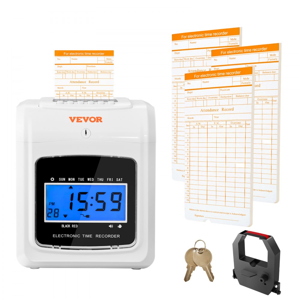 VEVOR Punch Time Clock, Time Tracker Machine for Employees of Small Business, 6 Punches per Day, Time Clock Punch Machine Includes 102 Time Cards, 1 Ink Ribbon and 2 Security Keys - ZKSDKZTZYJK3YNZNYV1