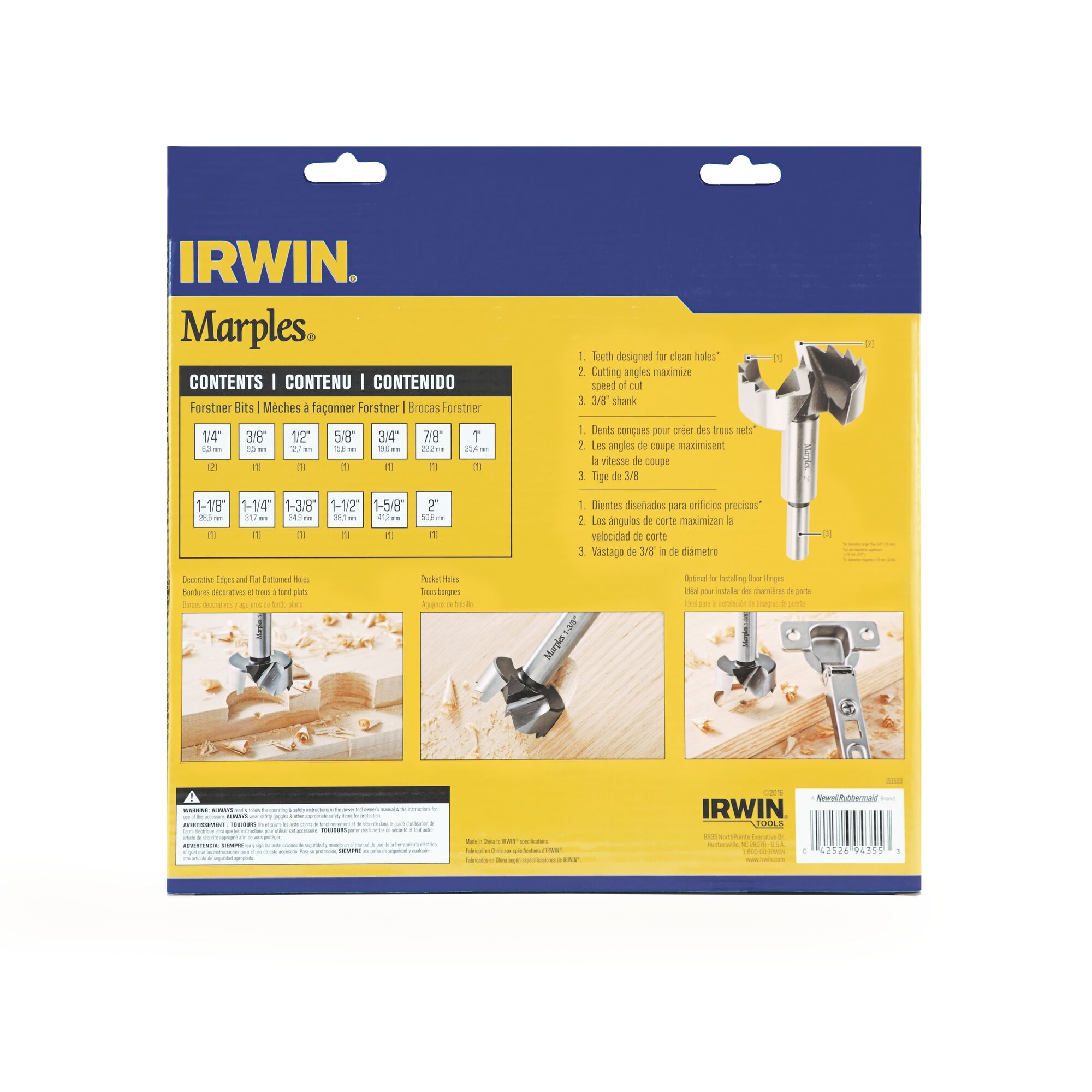 Juego de 14 brocas para madera Forstner de 3/8 pulgadas x 3-11/16 pulgadas de IRWIN Marples - 1966893