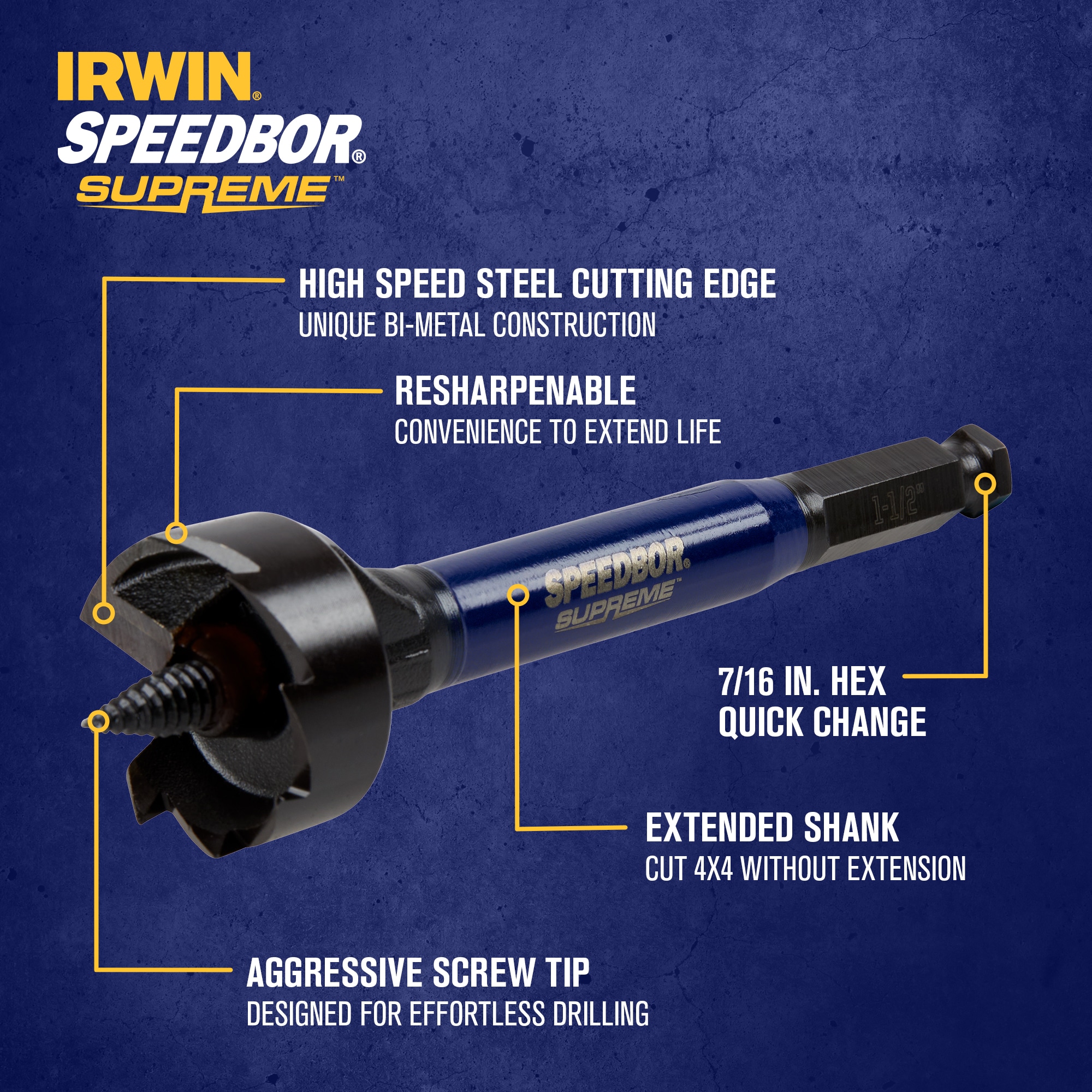 IRWIN SPEEDBOR SUPREME Broca para madera autoalimentada de 1-1/2 pulgadas x 6 pulgadas - IWAX2005