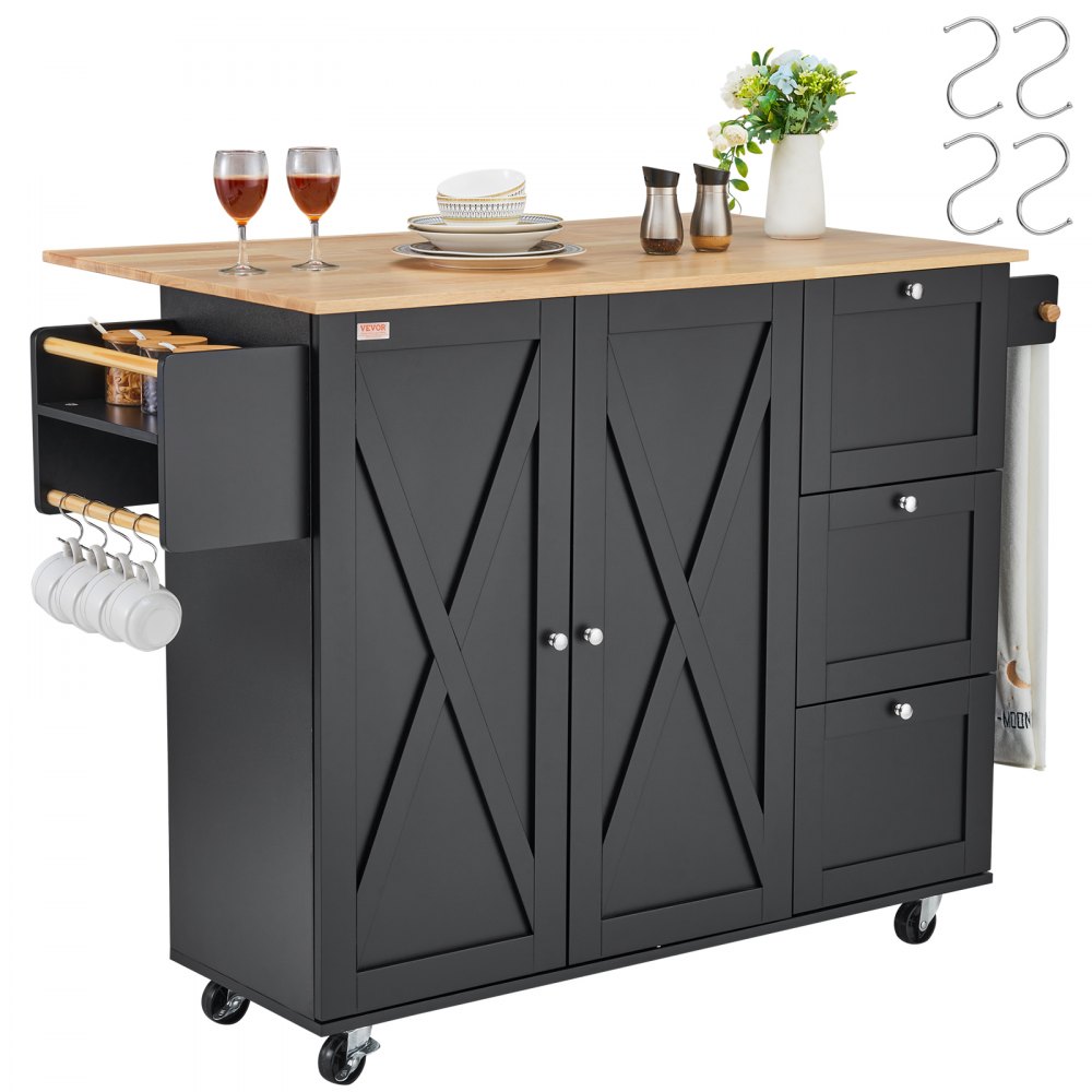 VEVOR Kitchen Island Cart Rolling Storage Cabinet on Wheel with Drawer & Shelves - QFBYDKCFD3XJC3ZMWV0