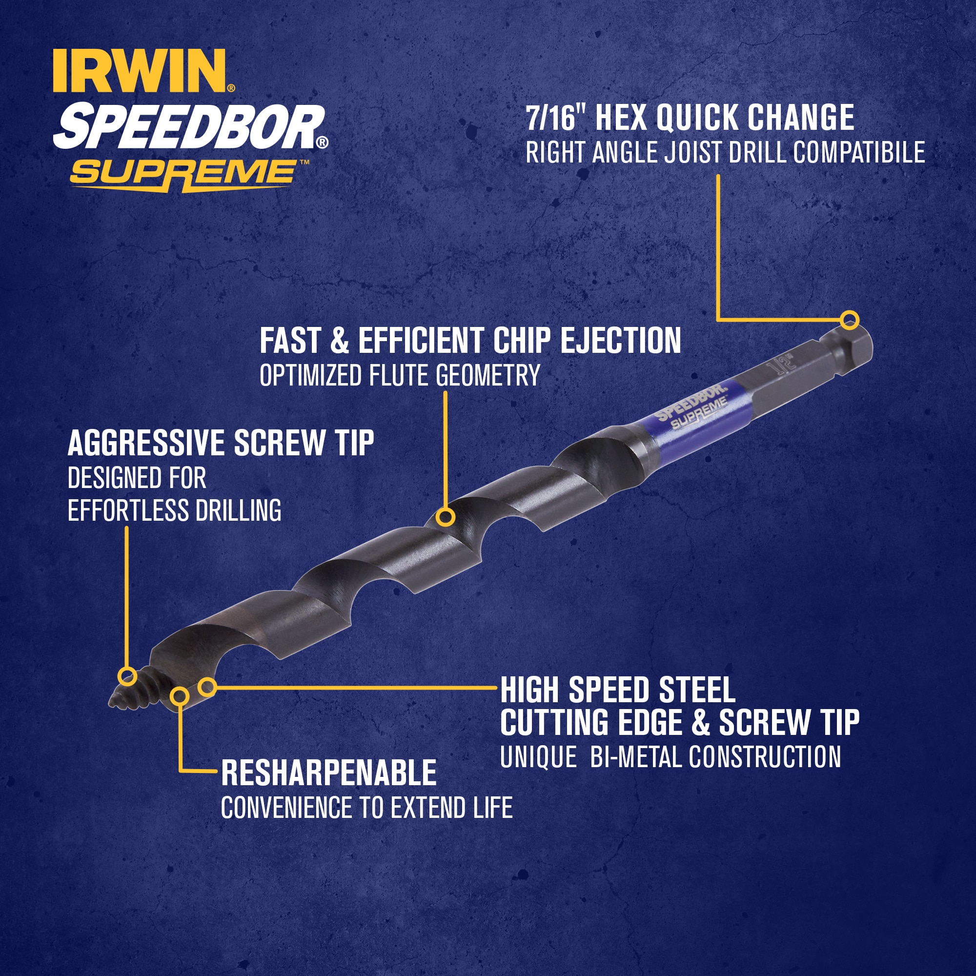 IRWIN SPEEDBOR SUPREME 1/2 pulgadas x 7-1/2 pulgadas Broca Avellanadora para Madera - IWAX3015