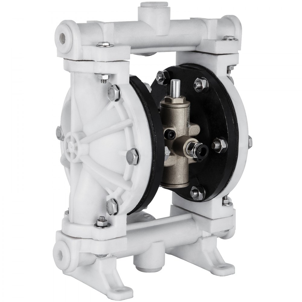 VEVOR Air-Operated Double Diaphragm Pump, 1/2 in Inlet & Outlet, Polypropylene Body, 2.5 GPM & Max 80PSI, PTFE Diaphragm Pneumatic Transfer Pump for Petroleum, Diesel, Oil & Low Viscosity Fluids - YBGMBQBY-15PP0001V0