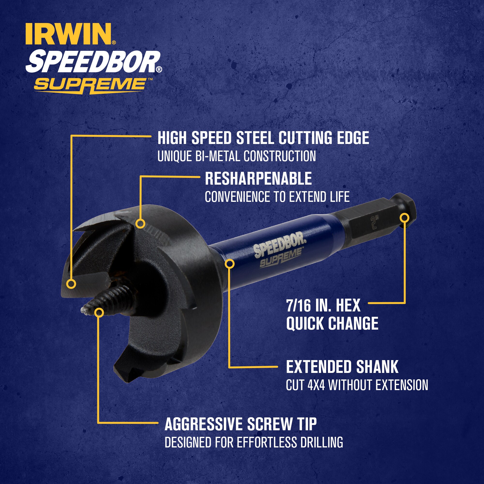IRWIN SPEEDBOR SUPREME Broca autorroscante para madera de 2 pulgadas x 6 pulgadas - IWAX2007