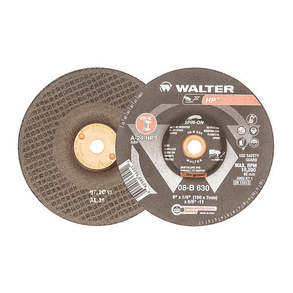 Rueda de Esmeril Walter Surface Technologies, Spin T27s 6x1/4x5/8-11, Tipo 27, 6.29 pulgadas de diámetro, 0.55 pulgadas de grosor - 08B630