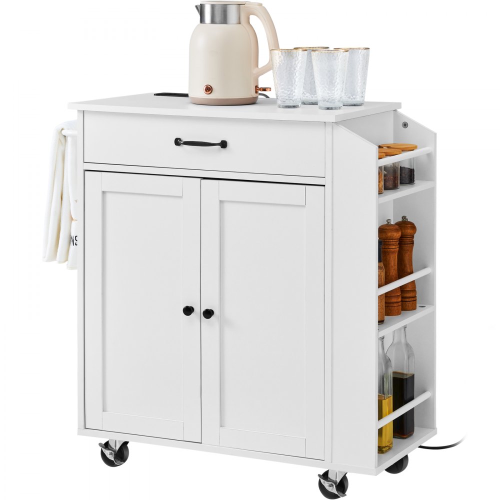 VEVOR Kitchen Island Cart Rolling Storage Cabinet on Wheel with Charging Station - QFBYDKCFDBS124GETV1