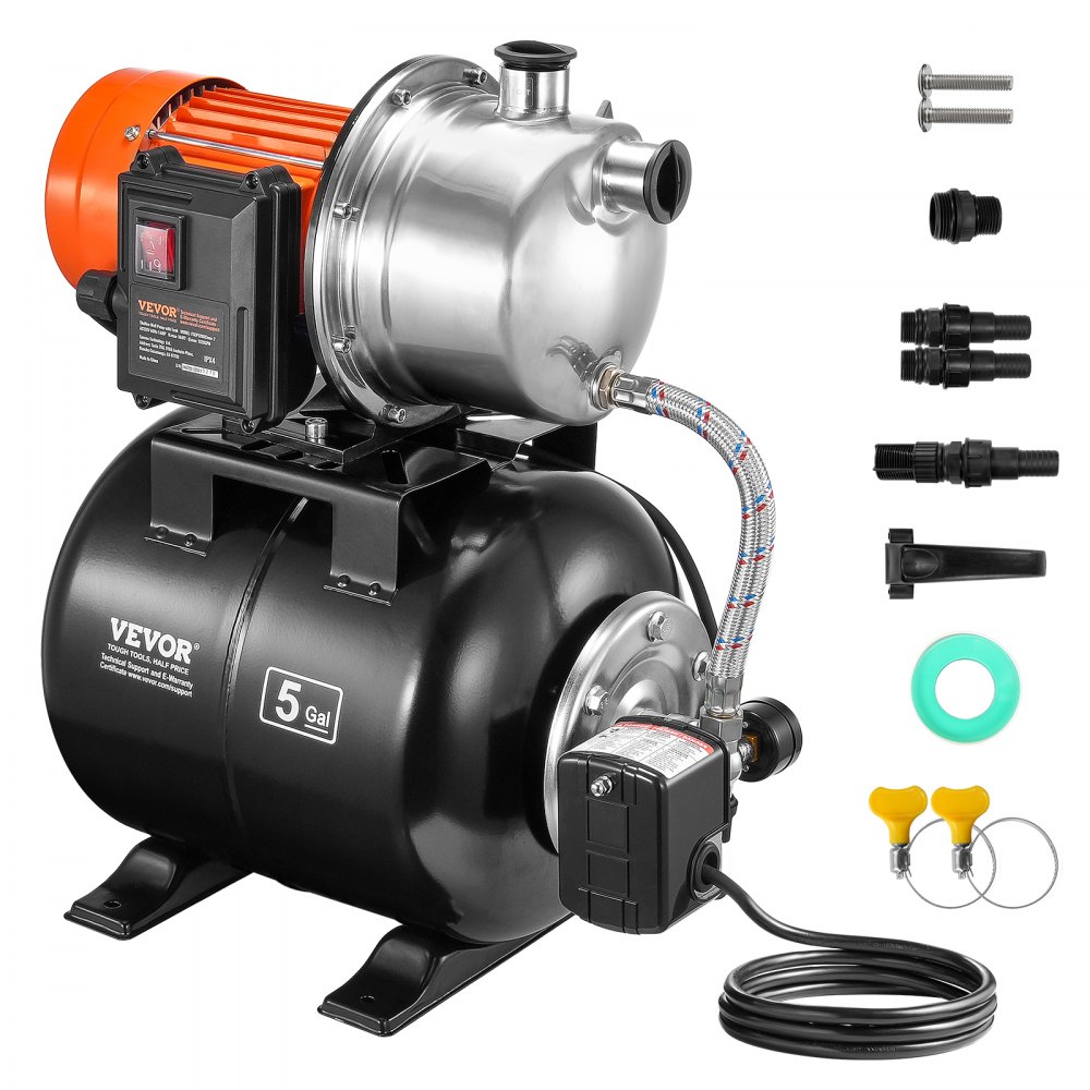 VEVOR 1.6HP Shallow Well Pump with Pressure Tank 1320GPH Irrigation Booster Pump - BXGGSJB16HP1A0DHKV1