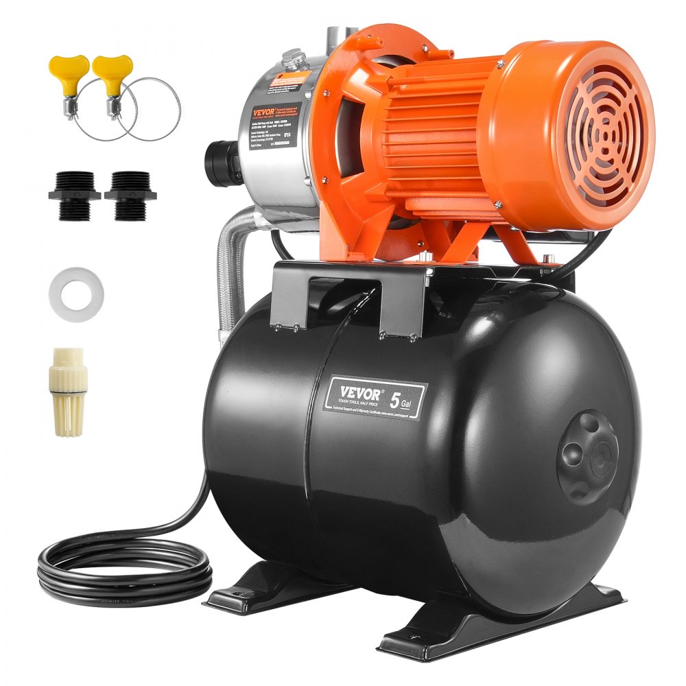 VEVOR 1.6 HP Shallow Well Pump with Pressure Tank 1320 GPH NSF Certification - BXGGSJB16HP1M5J8EV1