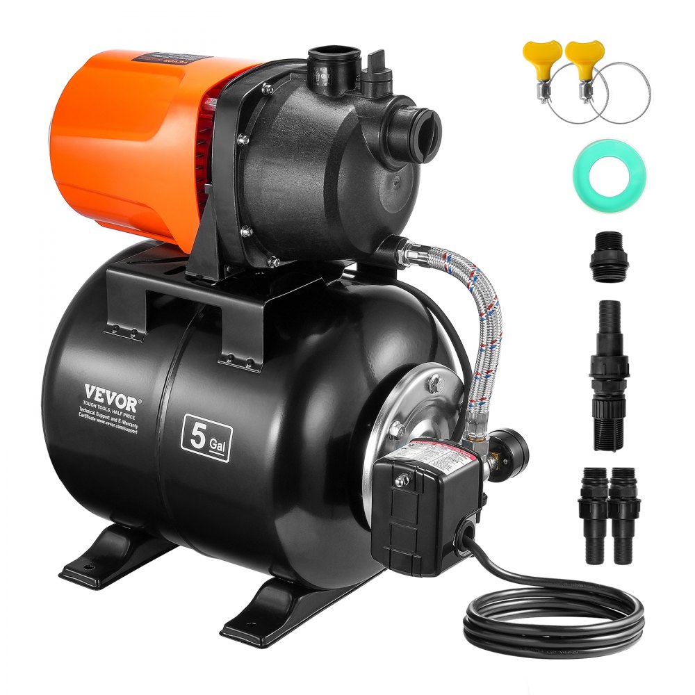 VEVOR 1HP Shallow Well Pump with Pressure Tank 1000GPH Irrigation Booster Pump - SLGSJB16HP16XHEJRV1