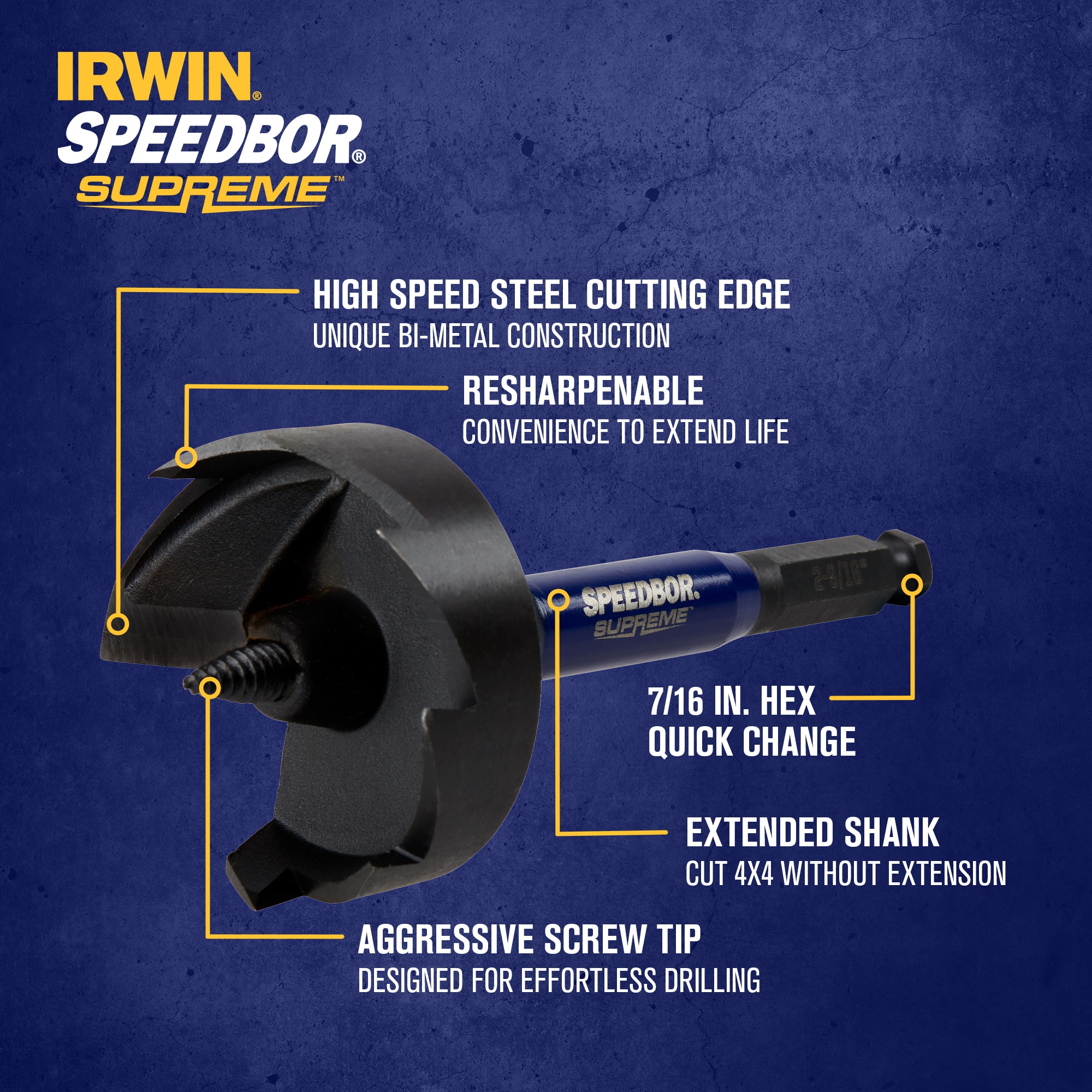 IRWIN SPEEDBOR SUPREME Broca de autoavance para madera de 2-9/16 pulgadas x 6 pulgadas - IWAX2009