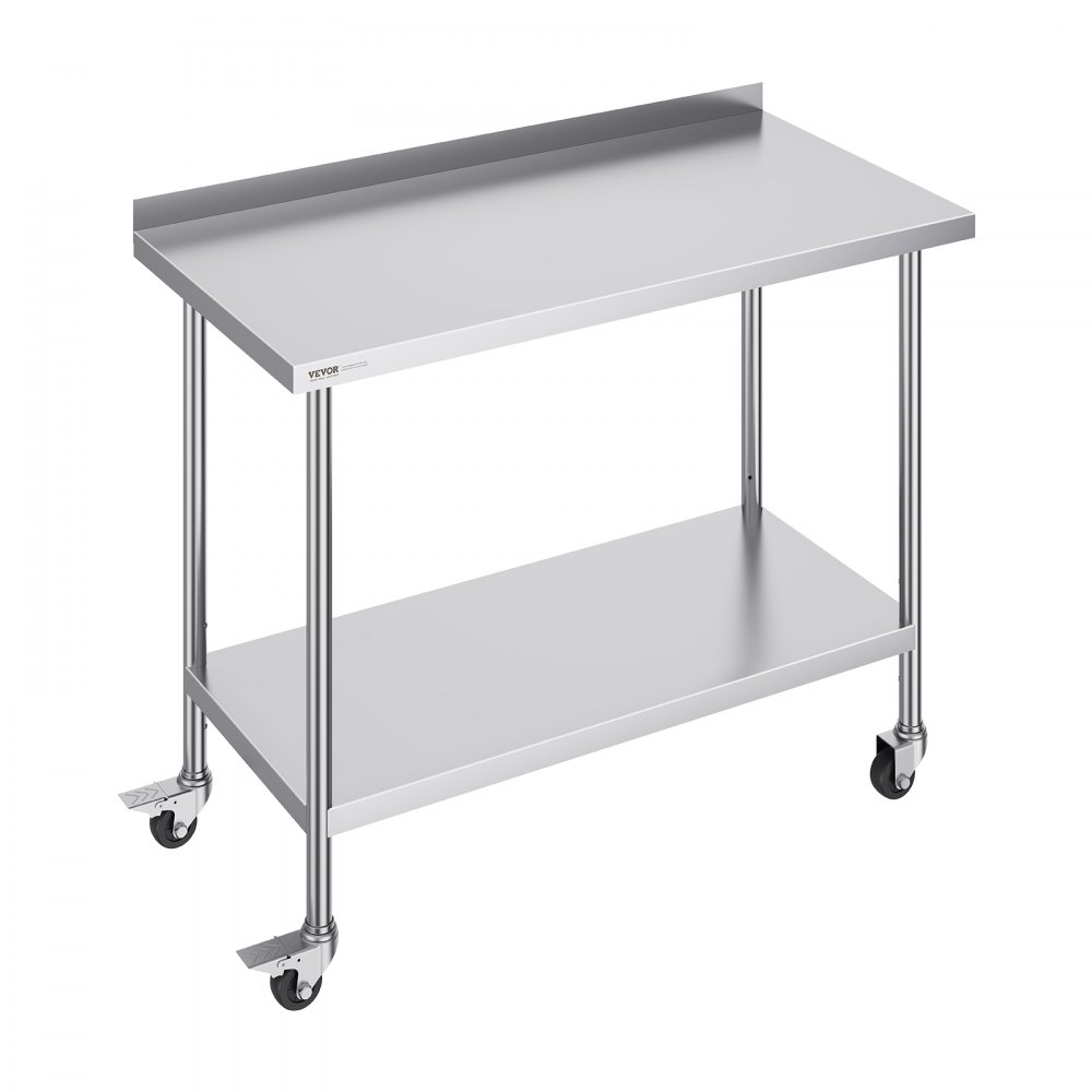 VEVOR 24 x 48 x 40 Inch Stainless Steel Work Table, Commercial Food Prep Worktable with Casters, Heavy Duty Prep Worktable, Metal Work Table with Adjustable Height for Restaurant, Home and Hotel - CFBXGGZTLCDJOVC8PV0