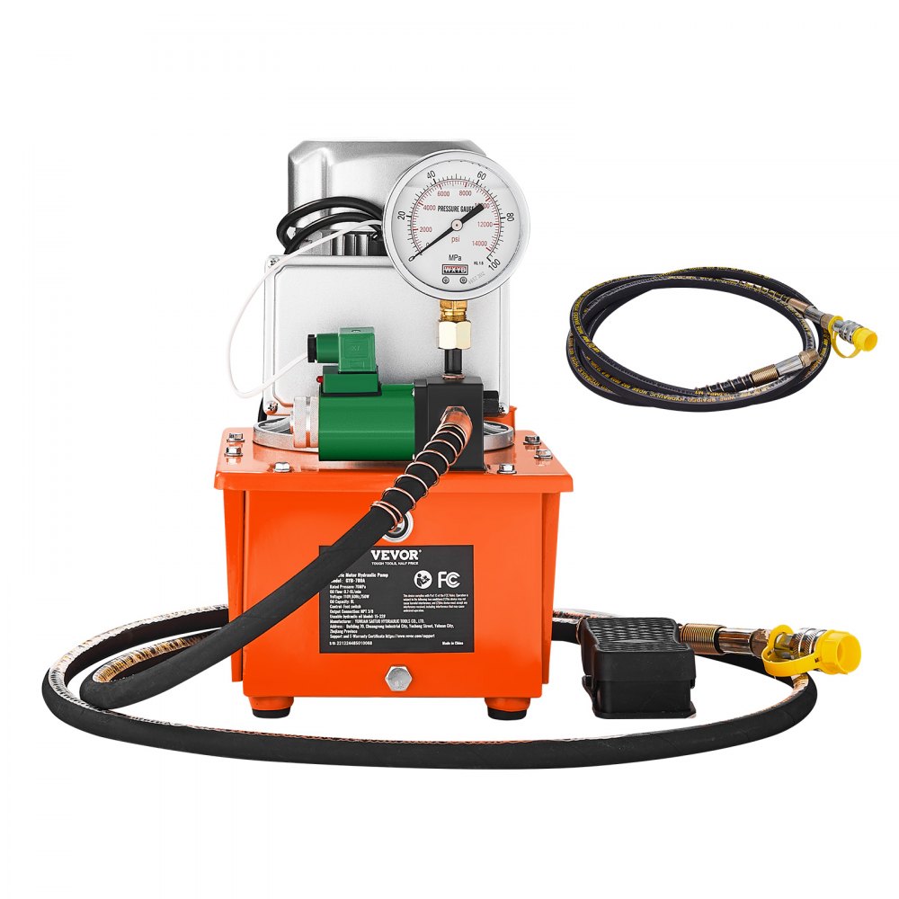 VEVOR Electric Hydraulic Pump, 10000 PSI 750W 110V 488 in³/8L Capacity, Single Acting Solenoid Valve, Electric Driven Hydraulic Pump Power Pack Unit with Pedal Switch for Punching/Bending/Jack Machine - DD750W8L3110VG4UYV1