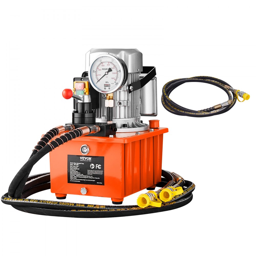 VEVOR Electric Hydraulic Pump, 10000 PSI 750W 110V, 488 in³/8L Capacity, Double Acting Manual Valve, Electric Driven Hydraulic Pump Power Pack Unit with Lever Switch for Punching/Bending/Jack Machines - DD750W8L3110VMD08V1