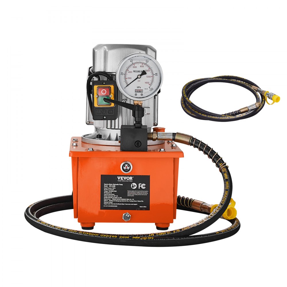 VEVOR Electric Hydraulic Pump, 10000 PSI 750W 110V, 488 in³/8L Capacity, Single Acting Manual Valve, Electric Driven Hydraulic Pump Power Pack Unit with Lever Switch for Punching/Bending/Jack Machines - DD750W8L3110VQZ1MV1