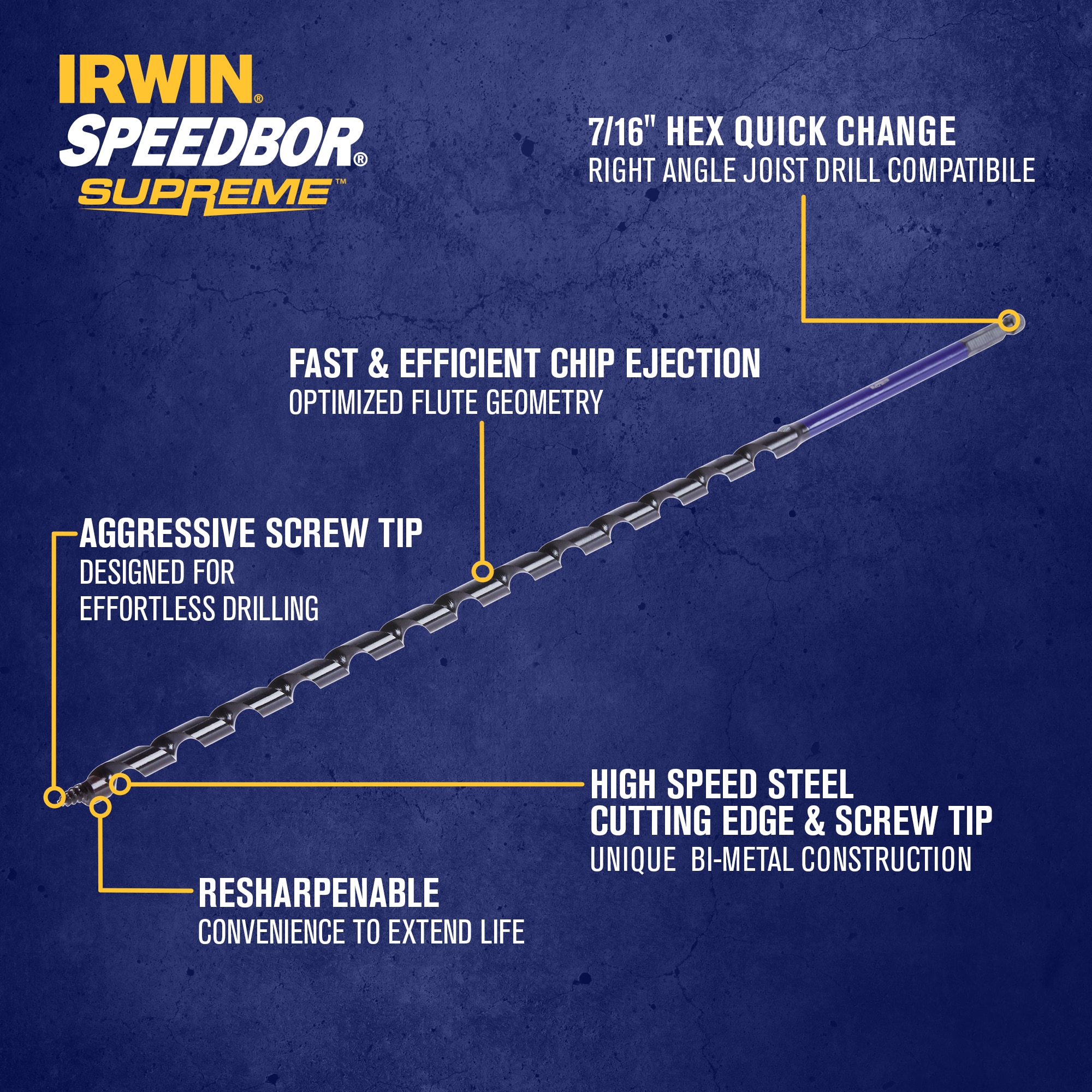 Broca helicoidal para madera IRWIN SPEEDBOR SUPREME de 3/8 pulgadas x 18 pulgadas - IWAX3005