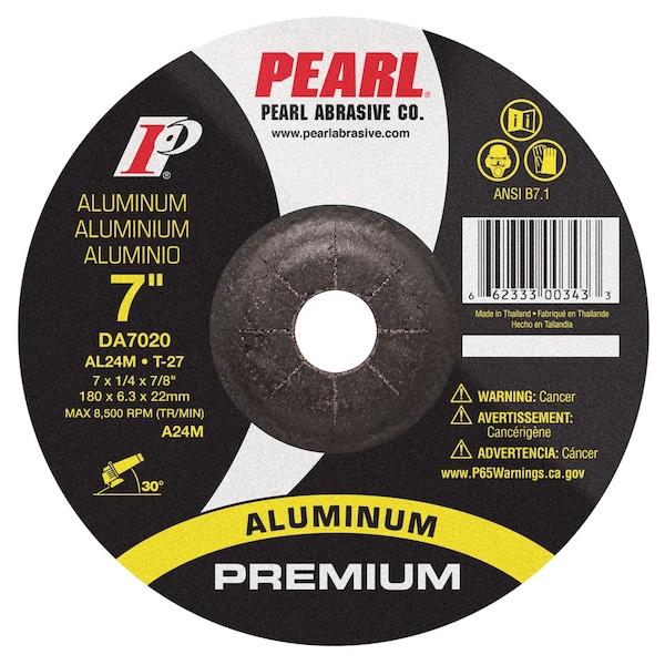 Rueda de esmerilado DC Premium de Pearl para aluminio 7 x 1/4 x 7/8 AL24M T-27 - DA7020