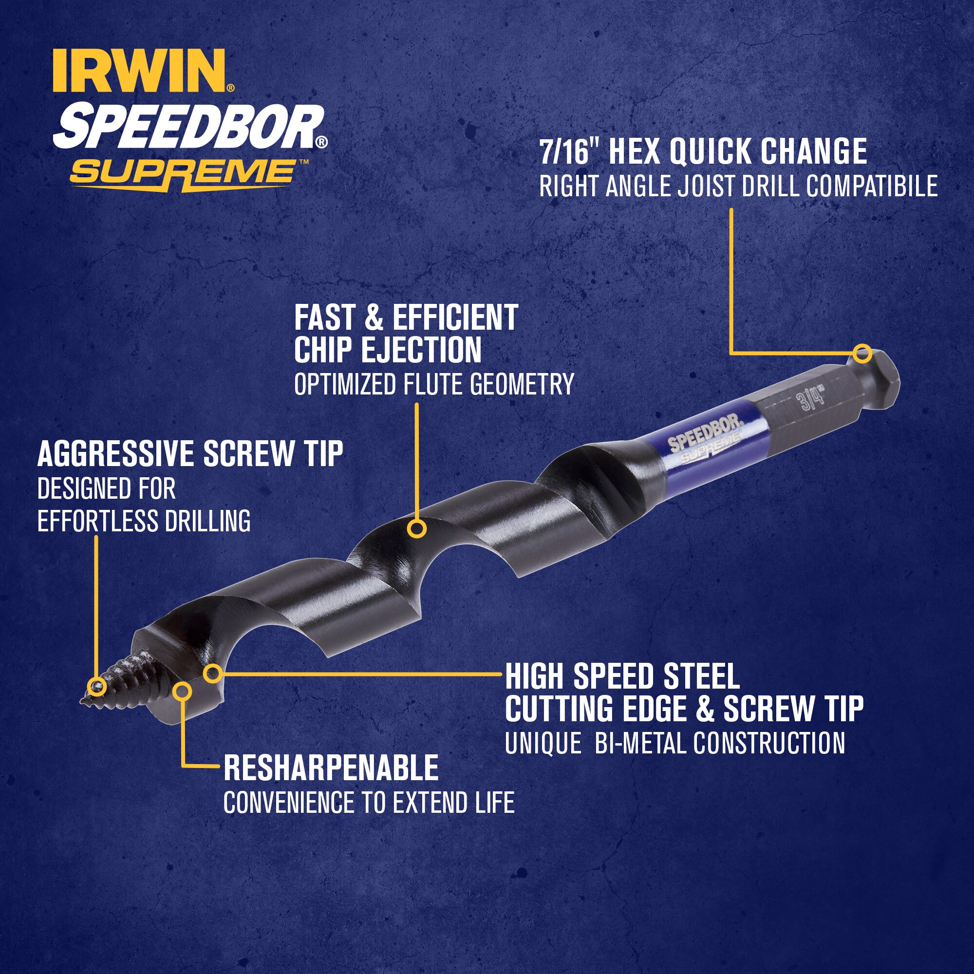 IRWIN SPEEDBOR SUPREME 3/4 pulgadas x 7-1/2 pulgadas Broca avellanadora de barrena para madera - IWAX3017