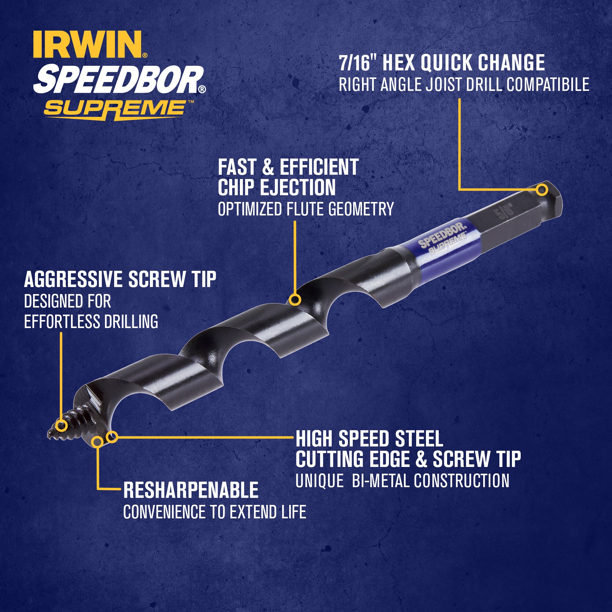 IRWIN SPEEDBOR SUPREME Broca avellanadora para madera de 5/8 pulgadas x 7-1/2 pulgadas - IWAX3016