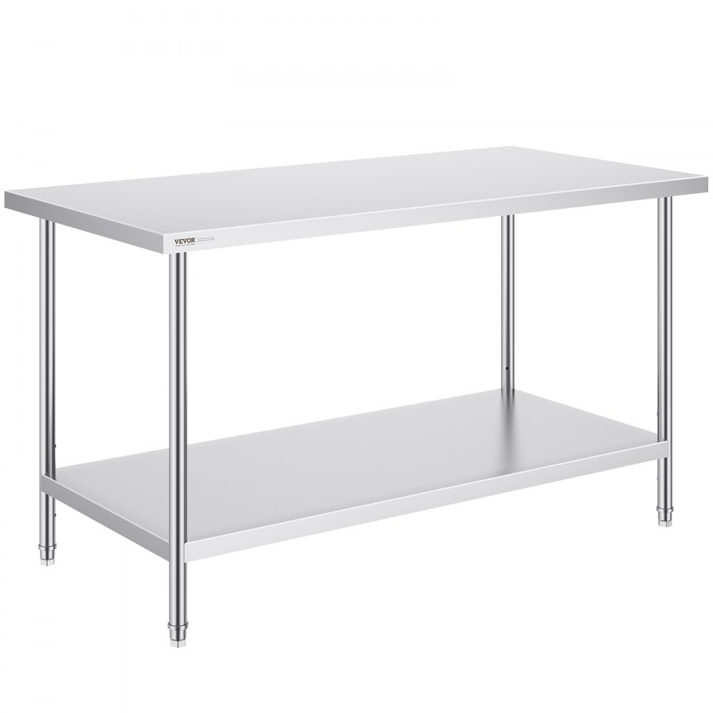 VEVOR Stainless Steel Prep Table, 30 x 60 x 34 Inch, Heavy Duty Metal Worktable with 3 Adjustable Height Levels, Commercial Workstation for Kitchen Garage Restaurant Backyard - CFBXGGZTLCWJ4M8YMV0